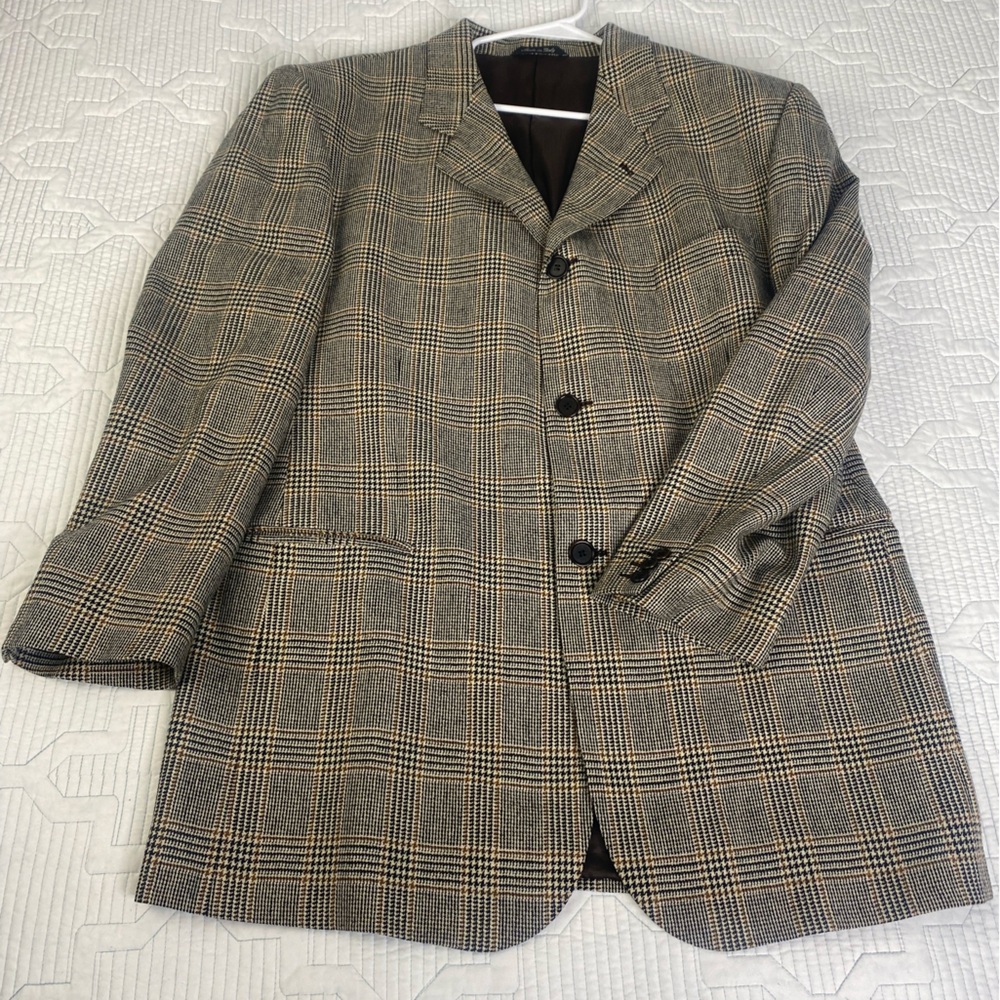 Everett Hall Bianca Cashmere Blend Brown Black  Plaid Two Button Sport Coat 46L
